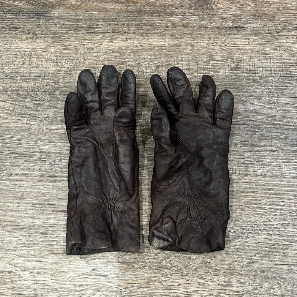 70s Vintage Genuine Leather Fur Lined Gloves – Dark Brown
